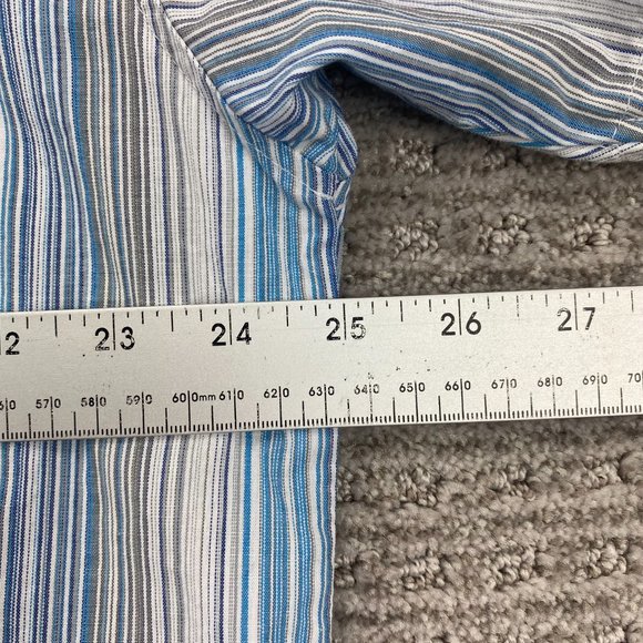 Vintage Calvin Klein Shirt Men Extra Large XL Blue White Gray Striped Button Up - Picture 7 of 8